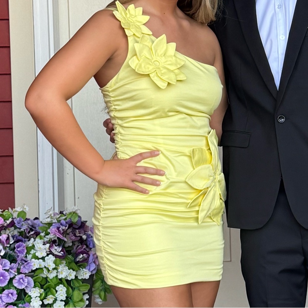 Hello Molly Yellow One Shoulder Dress